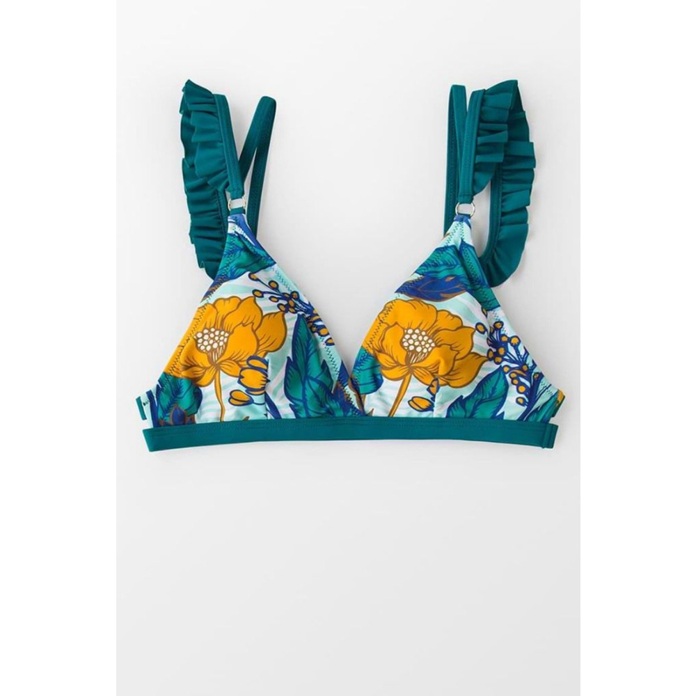 Cupshe Teal Yellow Floral Triangle Bikini Top Small - Picture 3 of 8